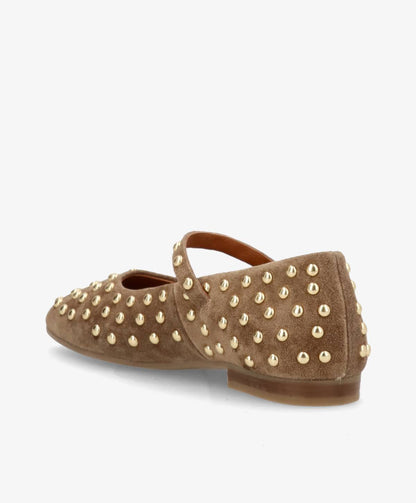 FLEUR S - Mørk beige ruskind - Ballerina med rem Dame