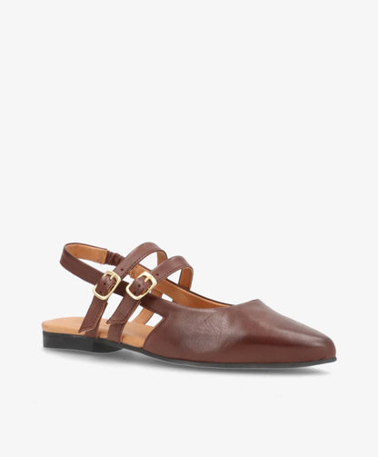 JANIS - Mørkebrun læder - Slingback sko Dame