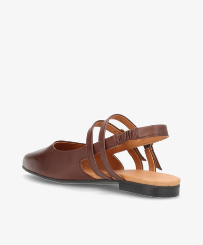 JANIS - Mørkebrun læder - Slingback sko Dame