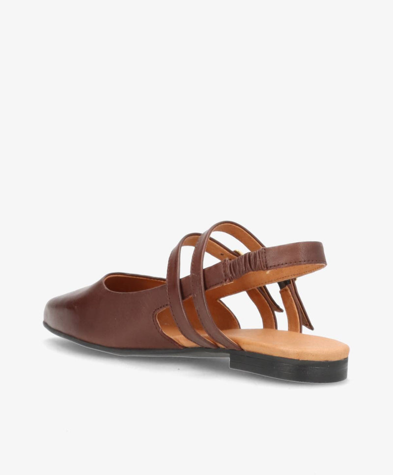 JANIS - Mørkebrun læder - Slingback sko Dame
