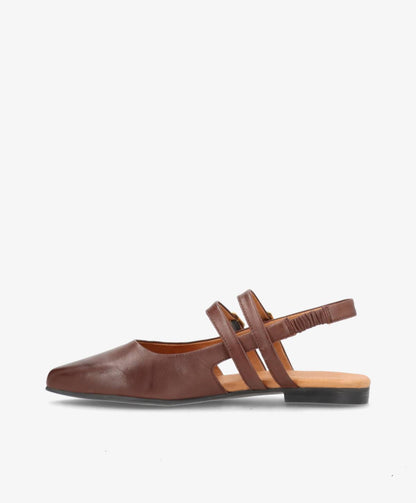 JANIS - Mørkebrun læder - Slingback sko Dame