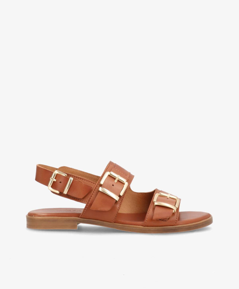 JUNE - Mellembrun læder - Flad sandal Dame