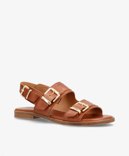 JUNE - Mellembrun læder - Flad sandal Dame
