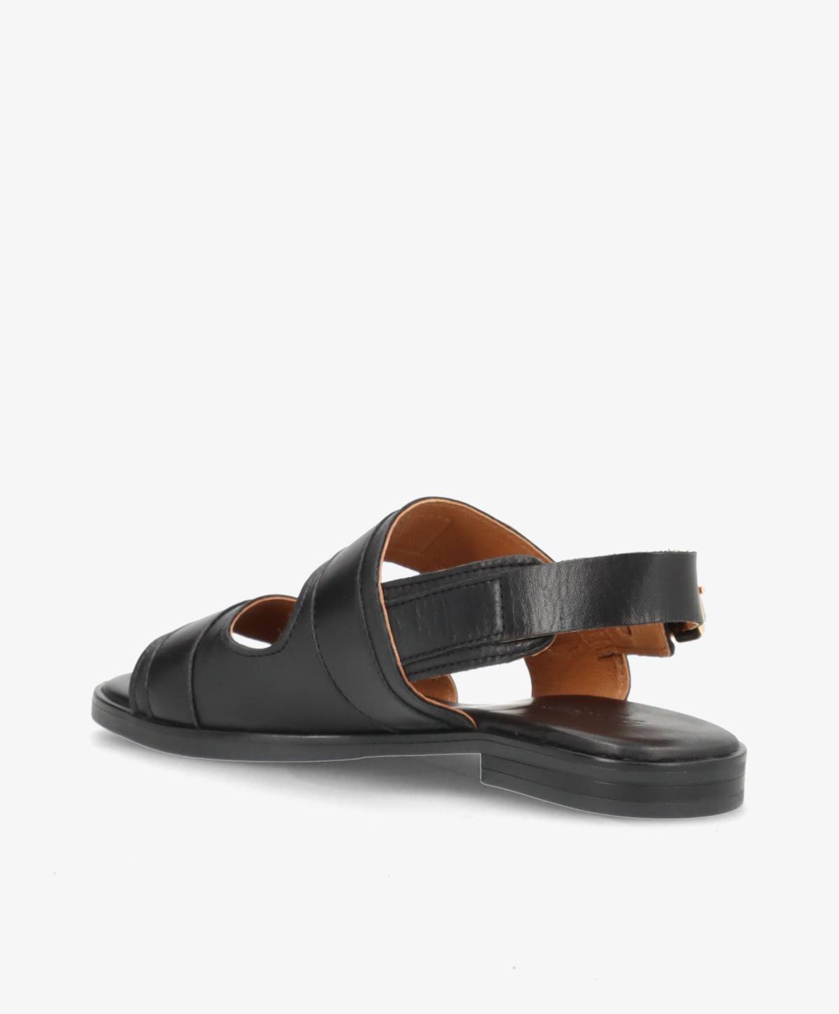 JUNE - Sort læder - Flad sandal Dame