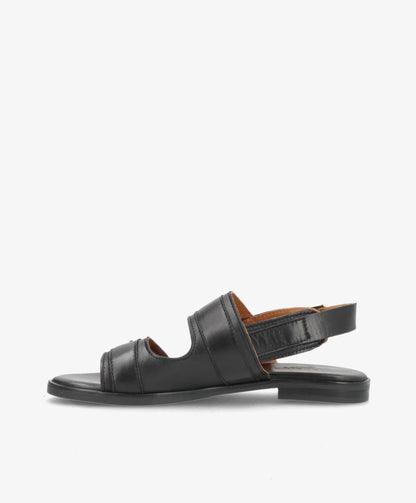 JUNE - Sort læder - Flad sandal Dame