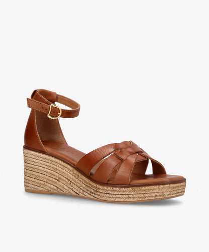 MARISA - Mellembrun læder - Kilehælssandaler Dame
