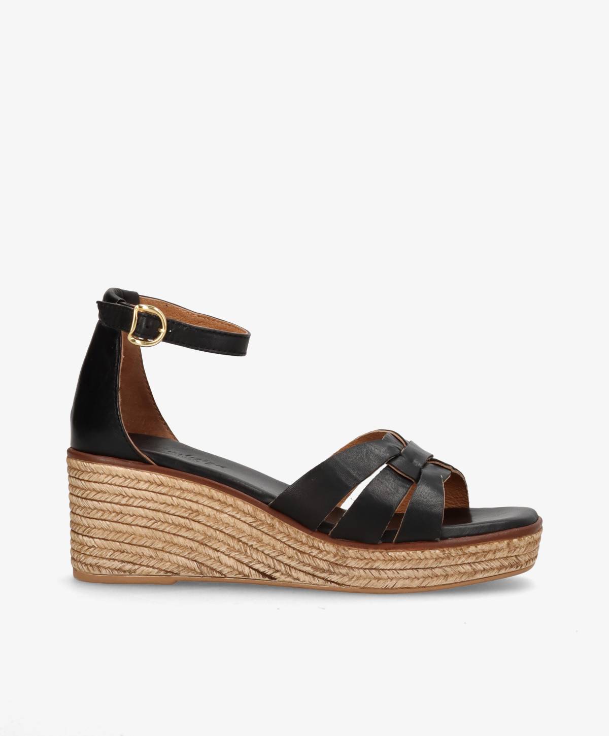 MARISA - Sort læder - Kilehælssandaler Dame