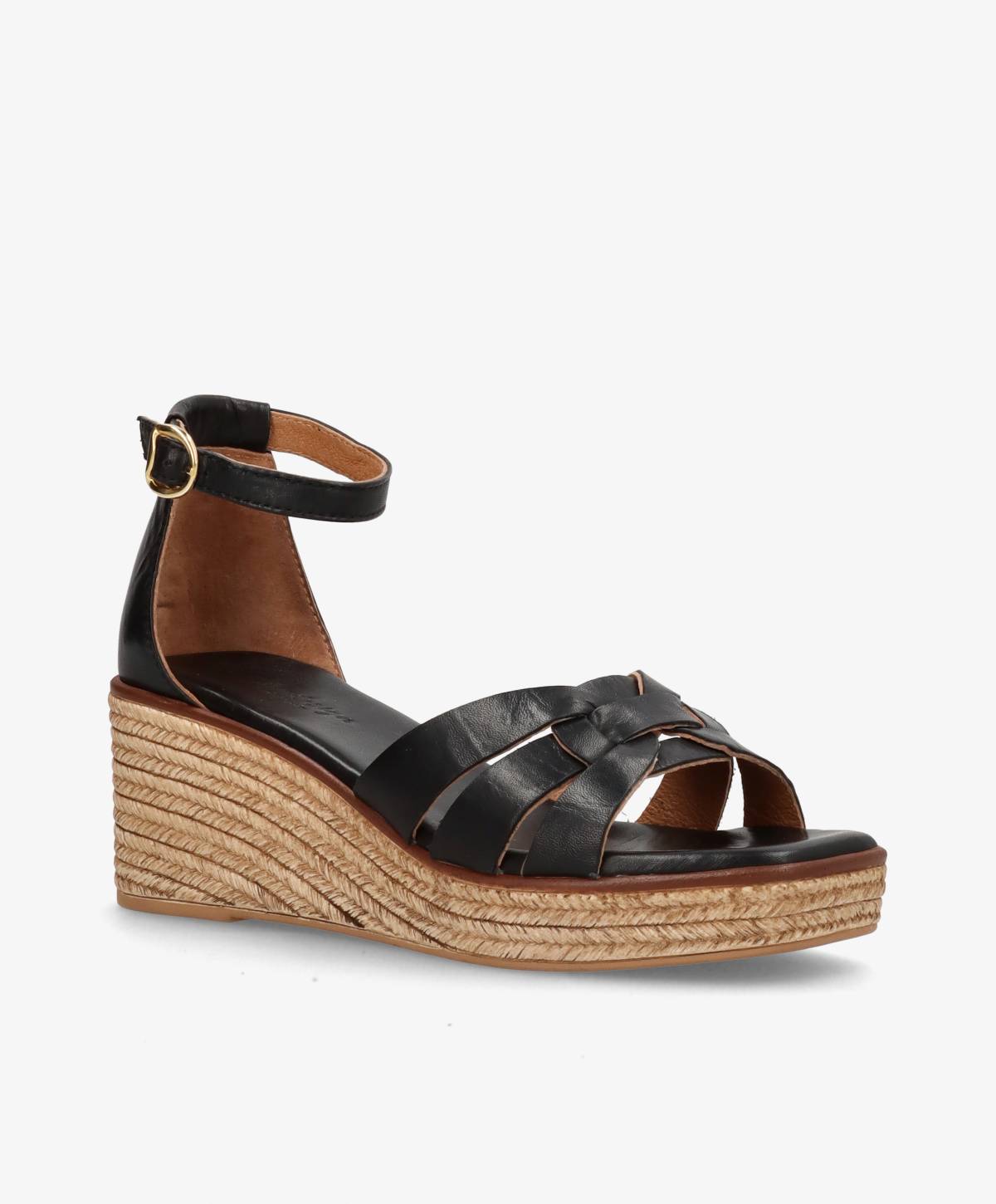 MARISA - Sort læder - Kilehælssandaler Dame