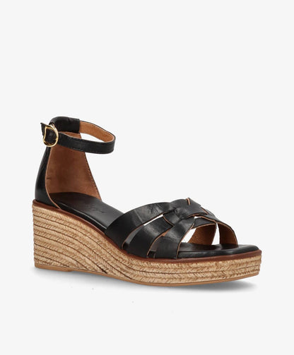 MARISA - Sort læder - Kilehælssandaler Dame