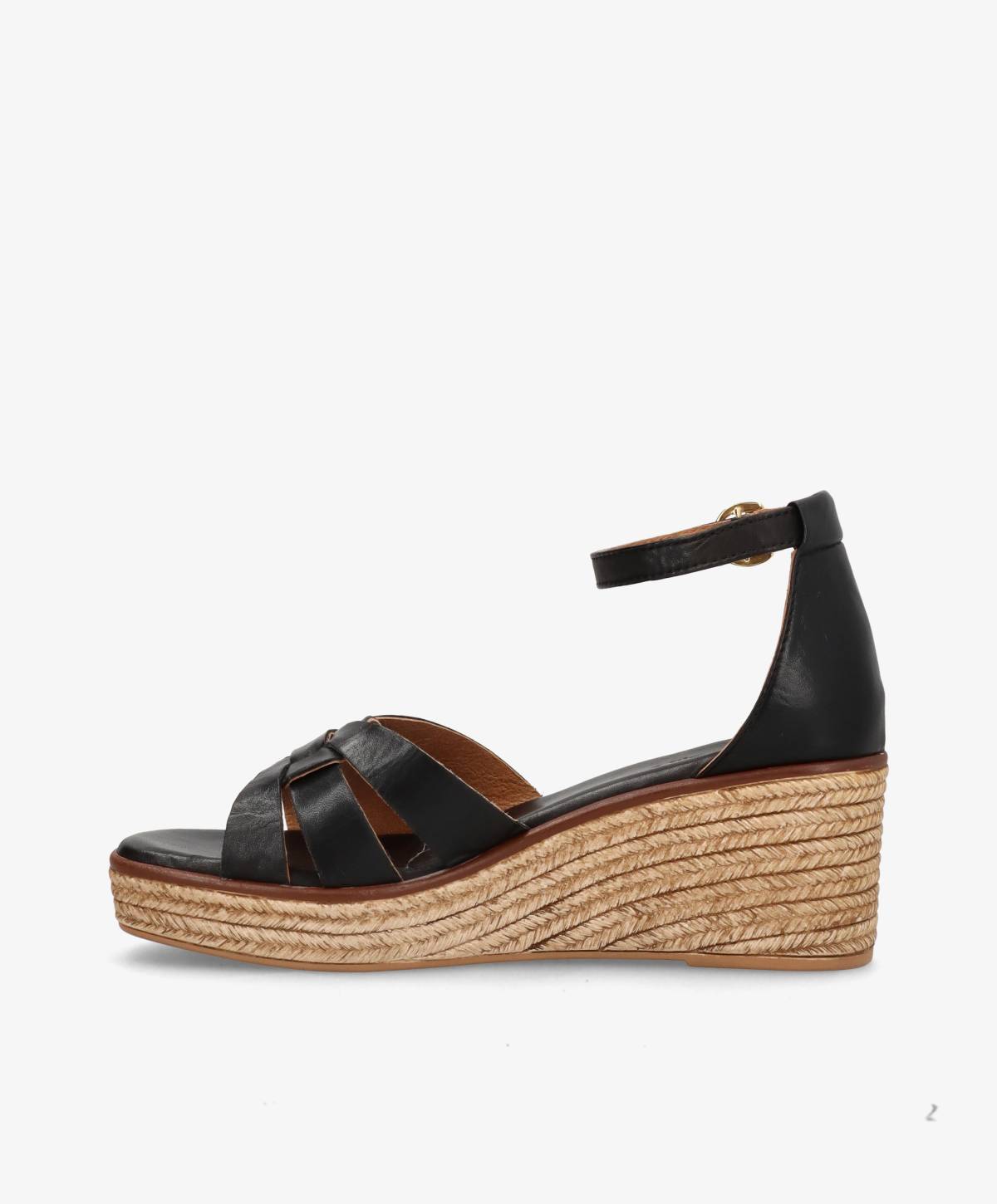 MARISA - Sort læder - Kilehælssandaler Dame