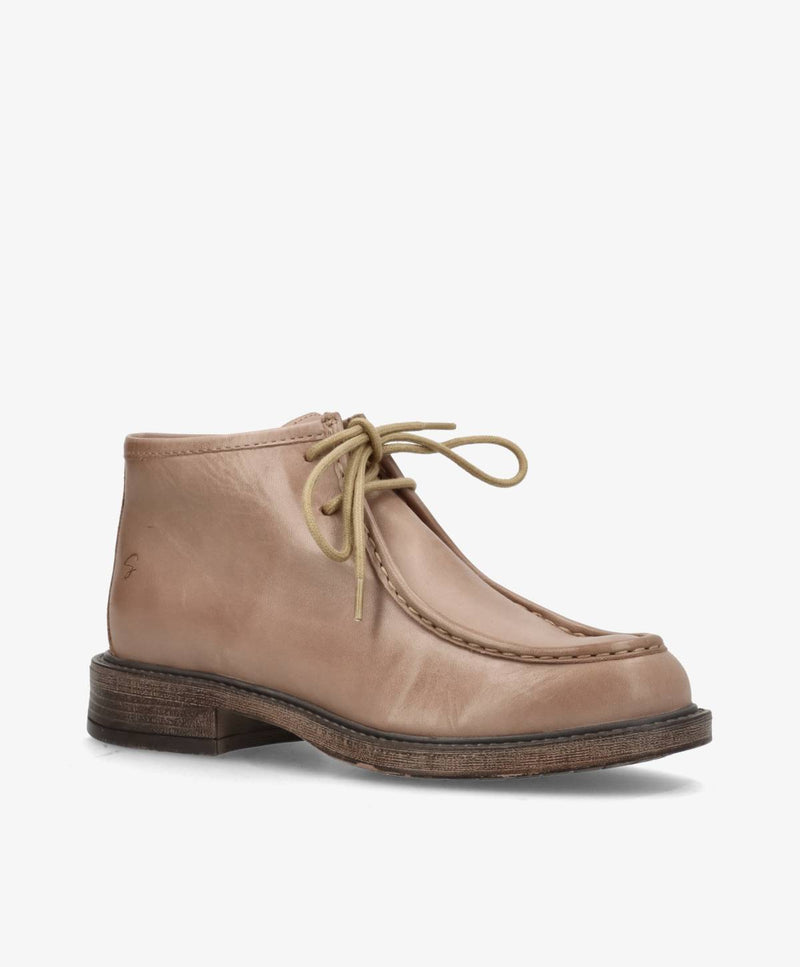 MOANA - Beige Læder - Snørestøvle - Dame
