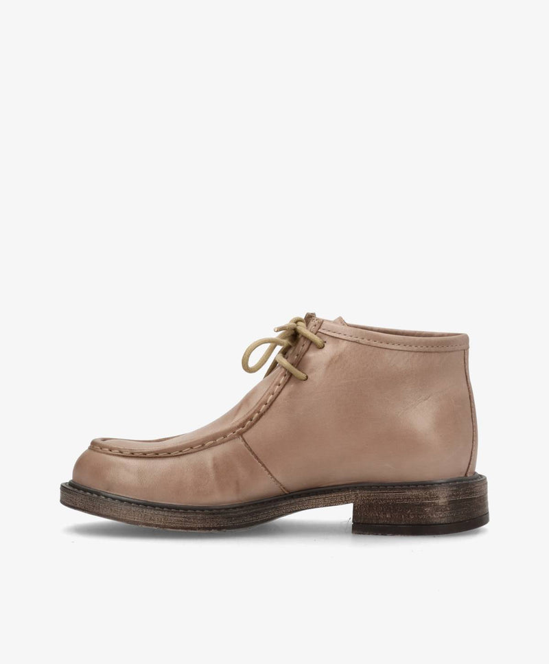 MOANA - Beige Læder - Snørestøvle - Dame