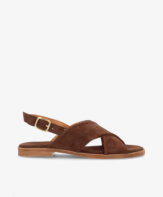 NICOLA S - Mørkebrun ruskind - Flad sandal Dame