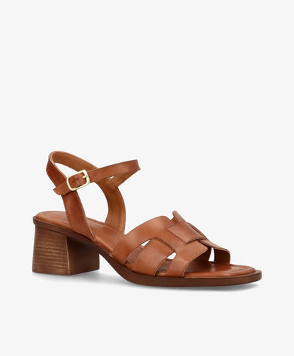 RHONA - Mellembrun læder - Sandal med hæl Dame