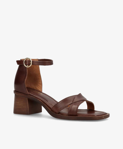RIANNA - Mørkebrun læder - Sandal med hæl Dame