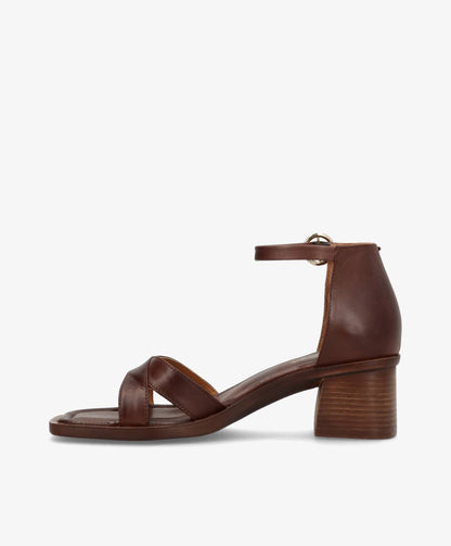 RIANNA - Mørkebrun læder - Sandal med hæl Dame