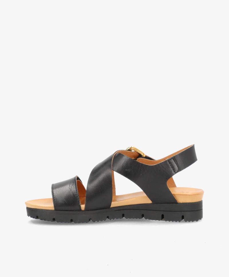 VERONA - Sort læder - Kilehæls sandal Dame